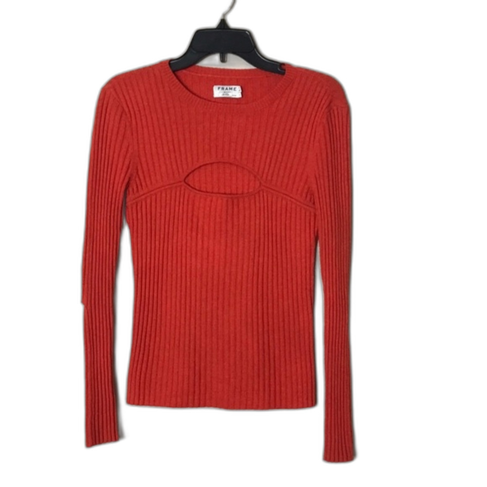Frame overlap ribbed cutout knit top sweater wool blend size small fall romantic